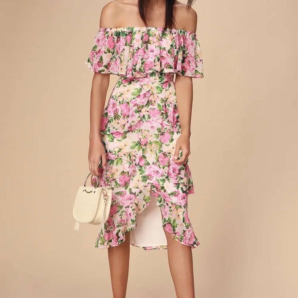 Lira Floral Ruffled Off-the-Shoulder Midi Dress